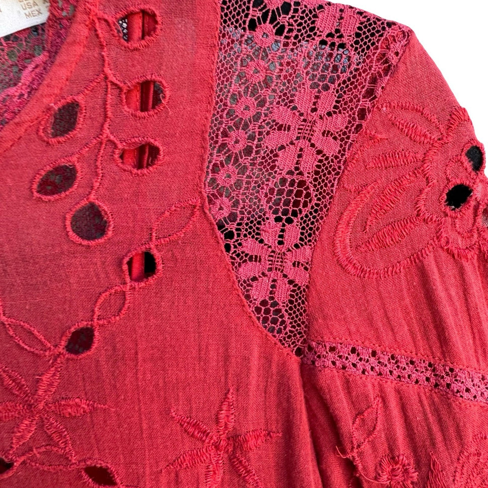Zara Boho Cottagecore Romantic Eyelet Peasant Ethereal Gauze Lace Midi Dress XS