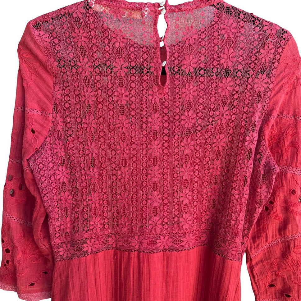 Zara Boho Cottagecore Romantic Eyelet Peasant Ethereal Gauze Lace Midi Dress XS