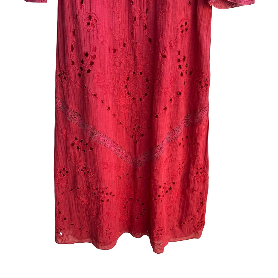Zara Boho Cottagecore Romantic Eyelet Peasant Ethereal Gauze Lace Midi Dress XS
