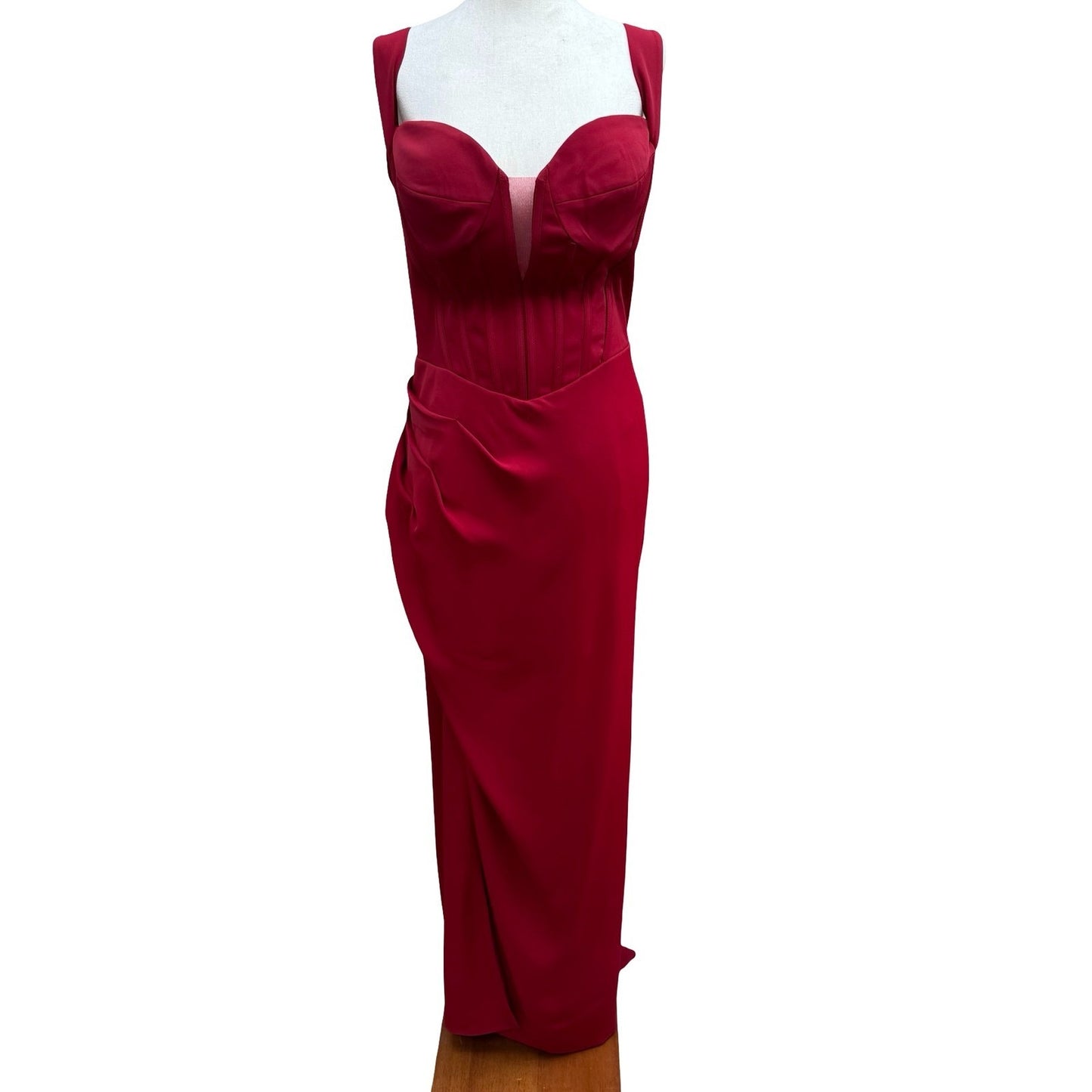 GLS Gloria Red Corset Sweetheart Draped Evening Gown Train Prom Gala Glamour XL