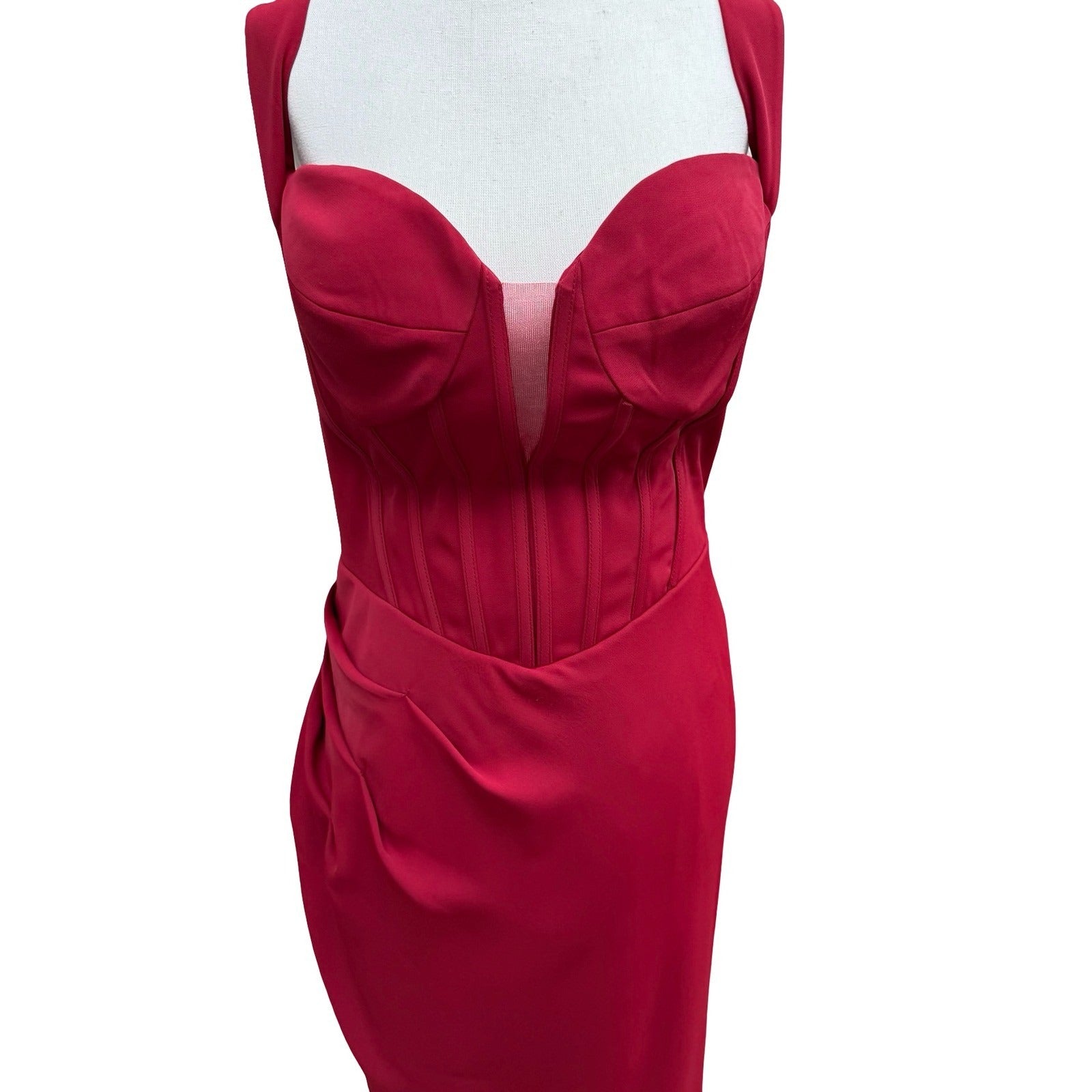 GLS Gloria Red Corset Sweetheart Draped Evening Gown Train Prom Gala Glamour XL