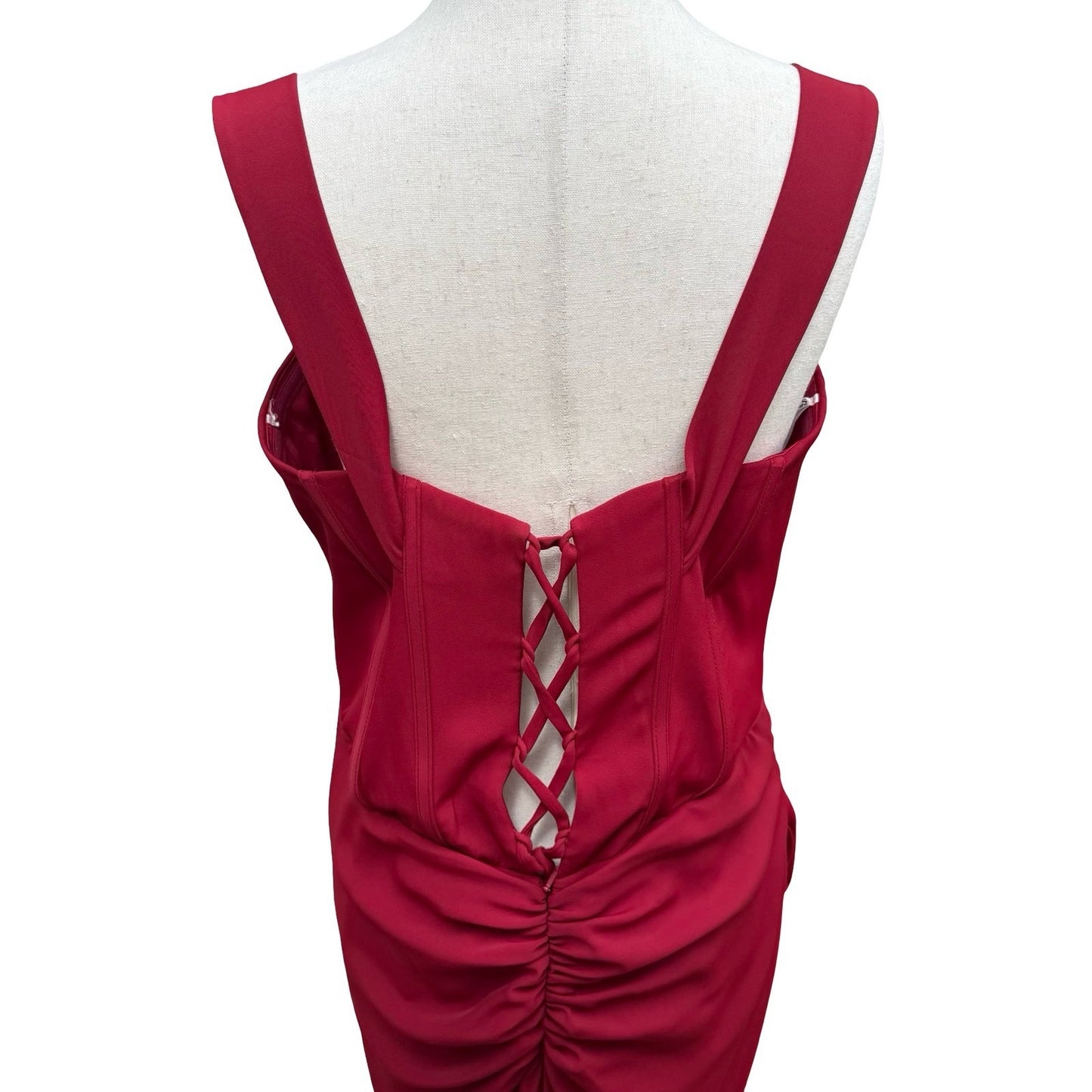 GLS Gloria Red Corset Sweetheart Draped Evening Gown Train Prom Gala Glamour XL