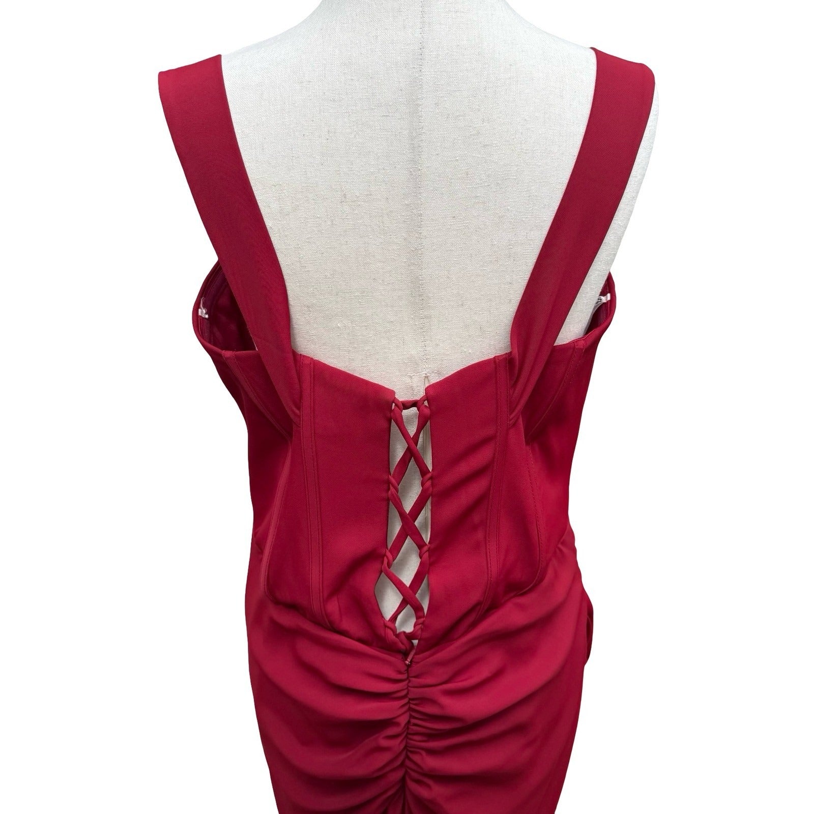 GLS Gloria Red Corset Sweetheart Draped Evening Gown Train Prom Gala Glamour XL