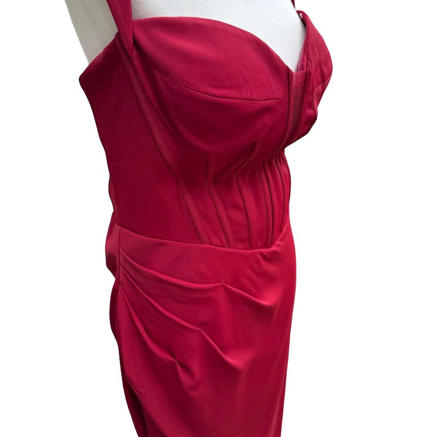 GLS Gloria Red Corset Sweetheart Draped Evening Gown Train Prom Gala Glamour XL