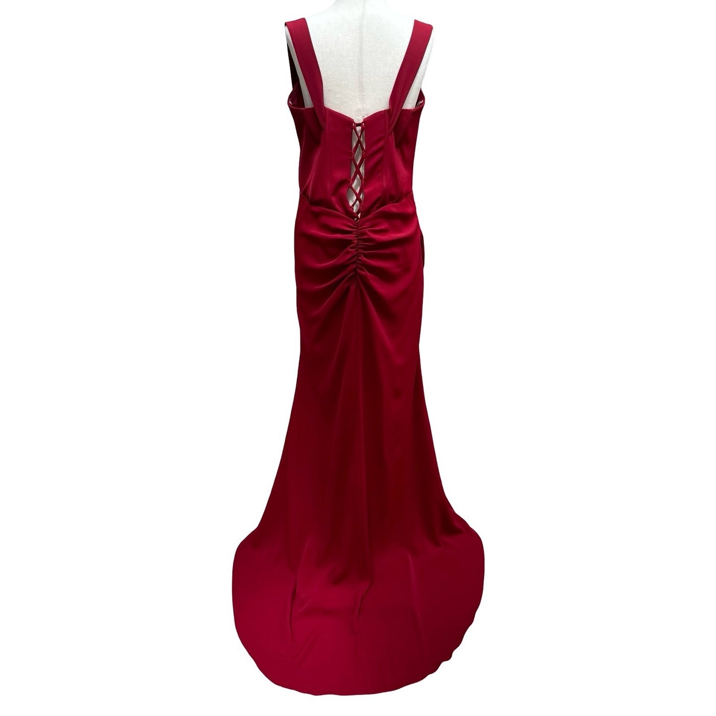 GLS Gloria Red Corset Sweetheart Draped Evening Gown Train Prom Gala Glamour XL