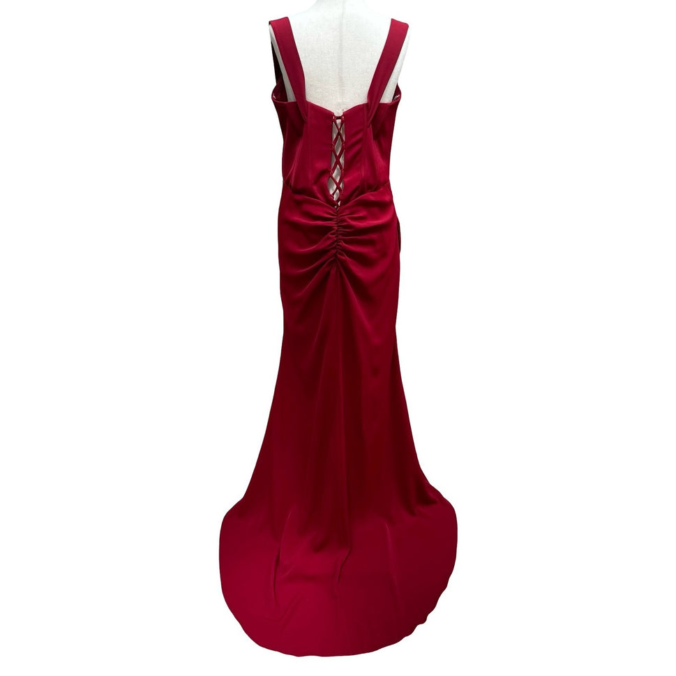 GLS Gloria Red Corset Sweetheart Draped Evening Gown Train Prom Gala Glamour XL