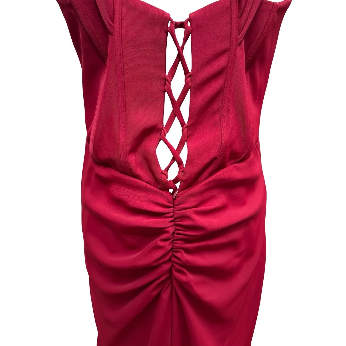 GLS Gloria Red Corset Sweetheart Draped Evening Gown Train Prom Gala Glamour XL