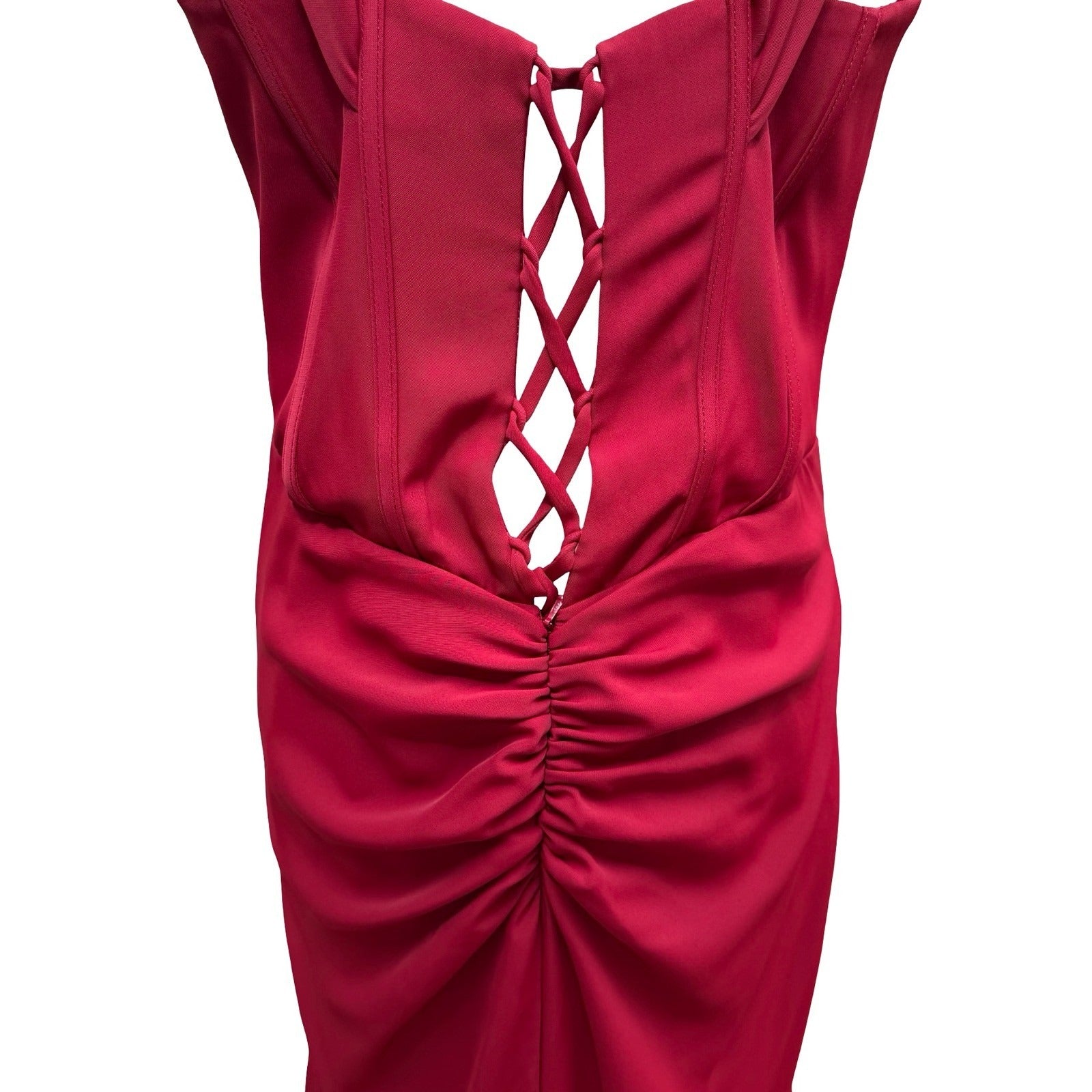 GLS Gloria Red Corset Sweetheart Draped Evening Gown Train Prom Gala Glamour XL