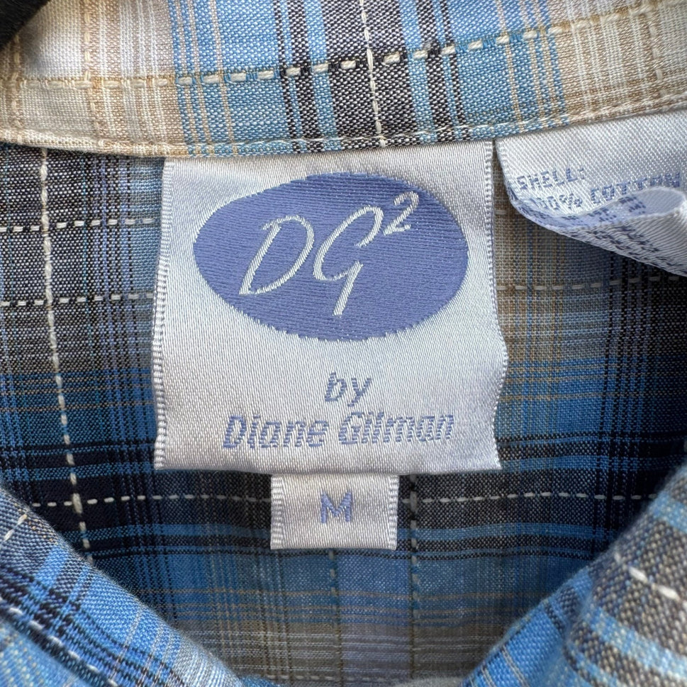 Diane Gilman Western Cowgirl Boho Floral Embroidered Plaid Shirt Blue Womens M