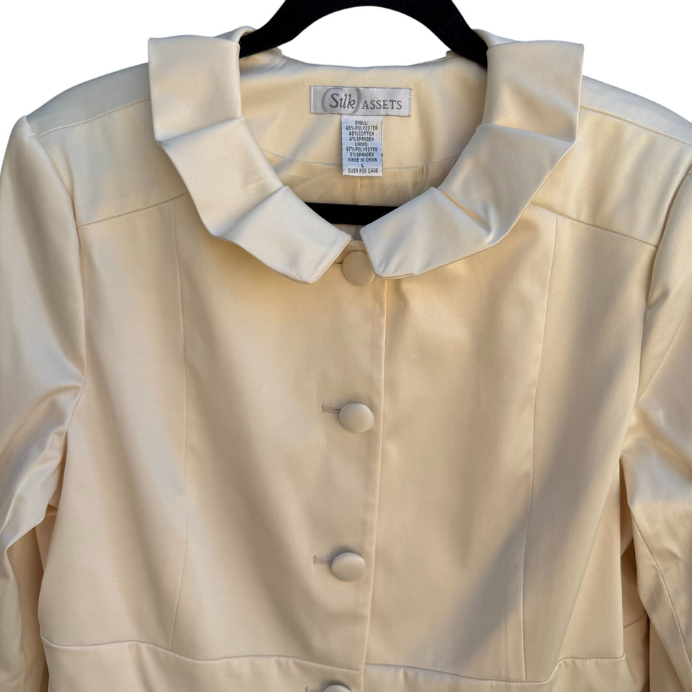 Silk Assets Diane Von Furstenberg Womens Ruffled Peter Pan Collar Blazer Jacket L