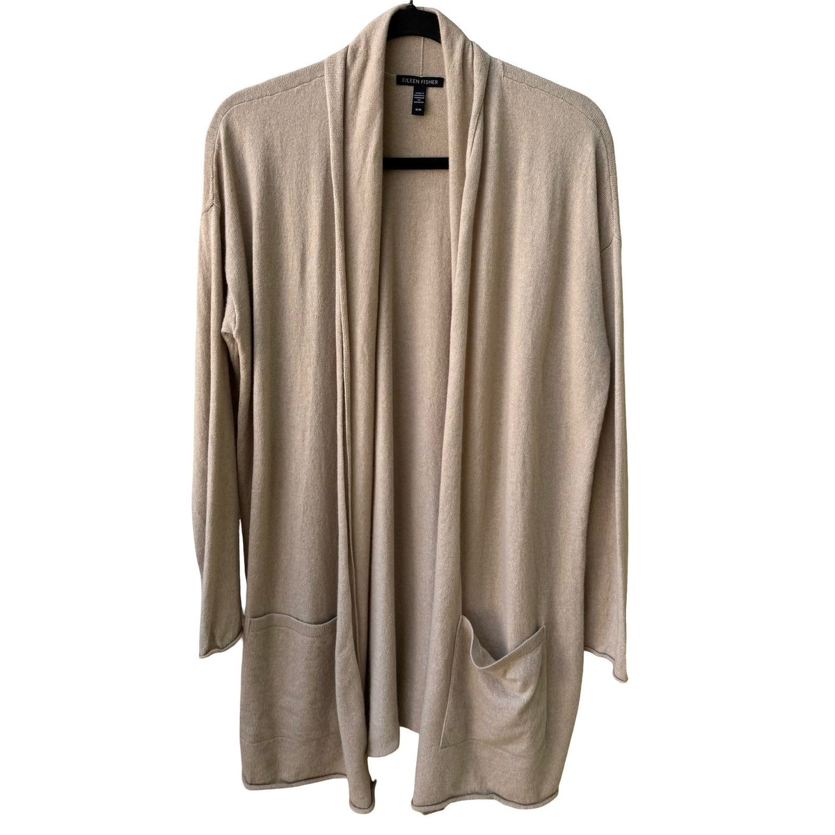 Eileen Fisher 100% Cashmere Minimalist Quiet Luxury Open Front Cardigan Beige M