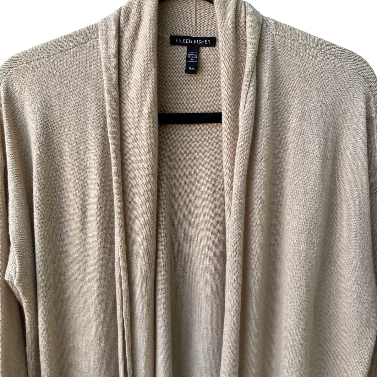 Eileen Fisher 100% Cashmere Minimalist Quiet Luxury Open Front Cardigan Beige M