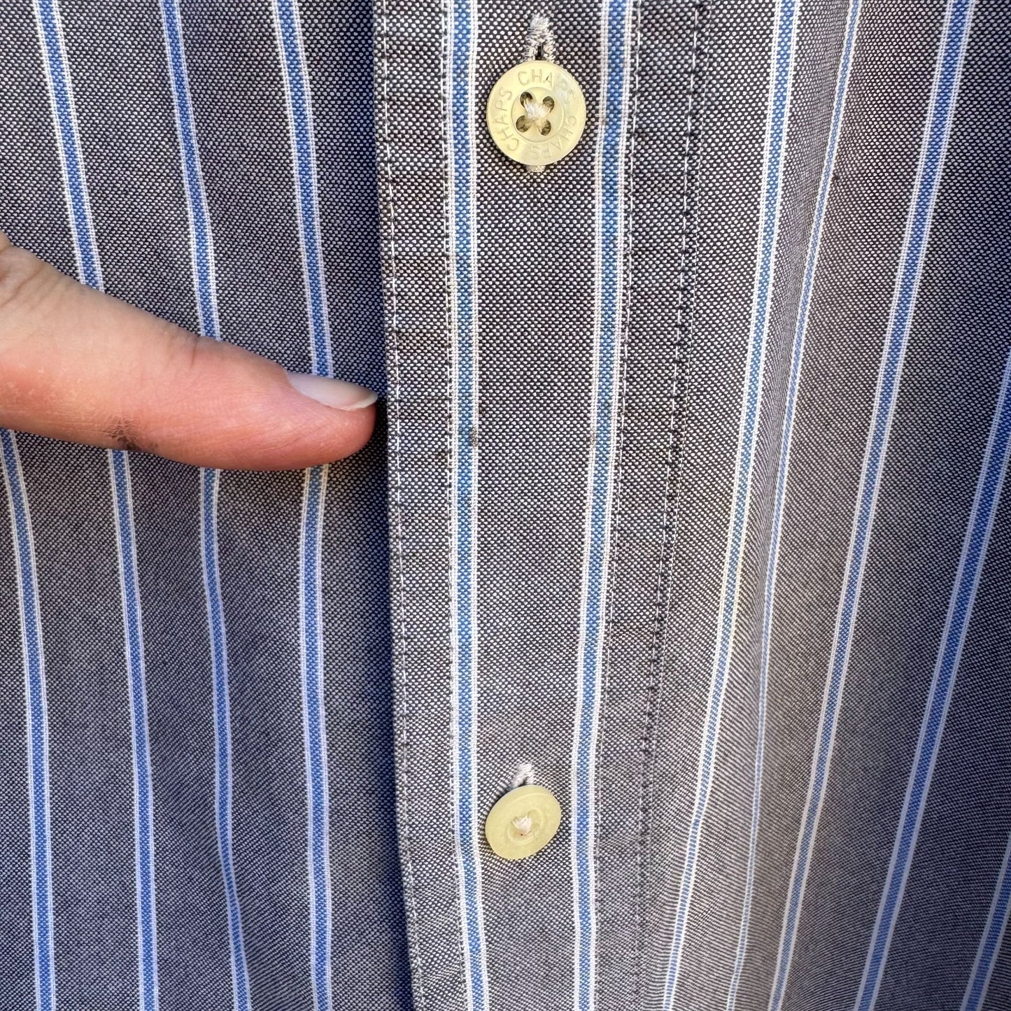 Chaps Ralph Lauren Mens Long Sleeve Button-Up Gray Blue White Striped Shirt XL