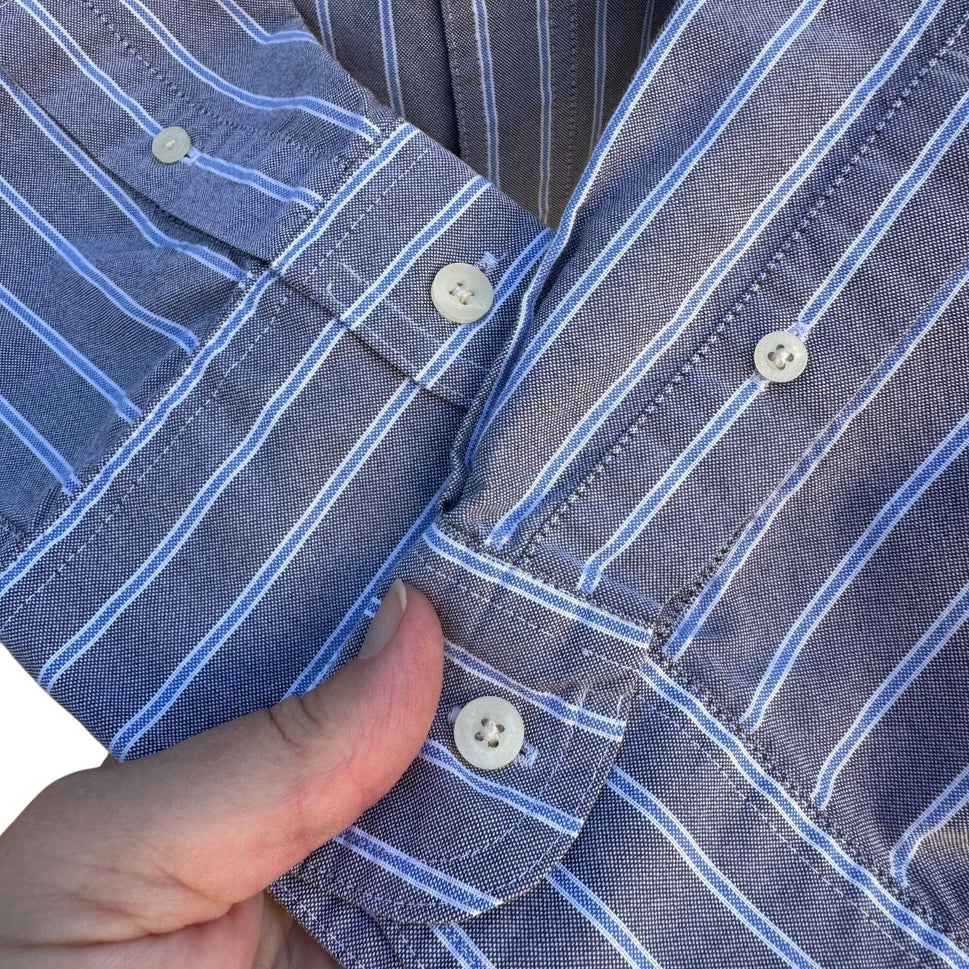 Chaps Ralph Lauren Mens Long Sleeve Button-Up Gray Blue White Striped Shirt XL