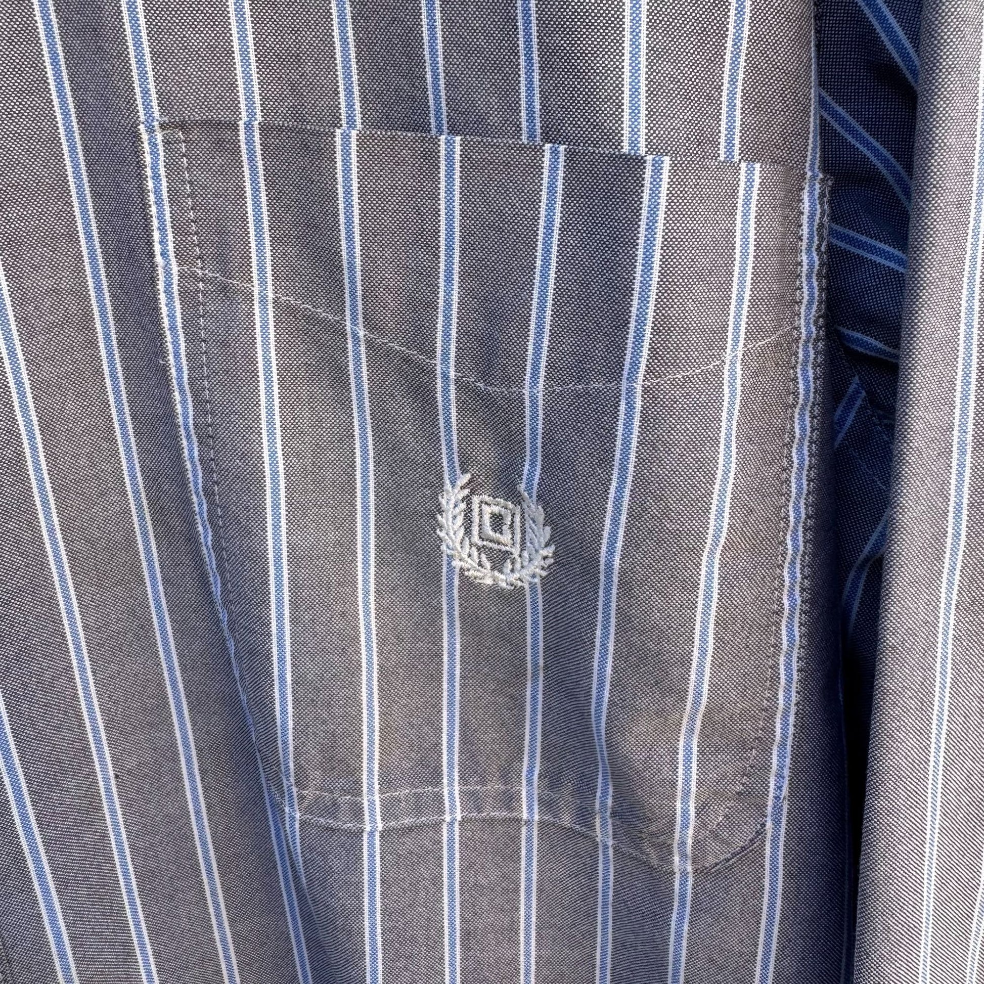 Chaps Ralph Lauren Mens Long Sleeve Button-Up Gray Blue White Striped Shirt XL