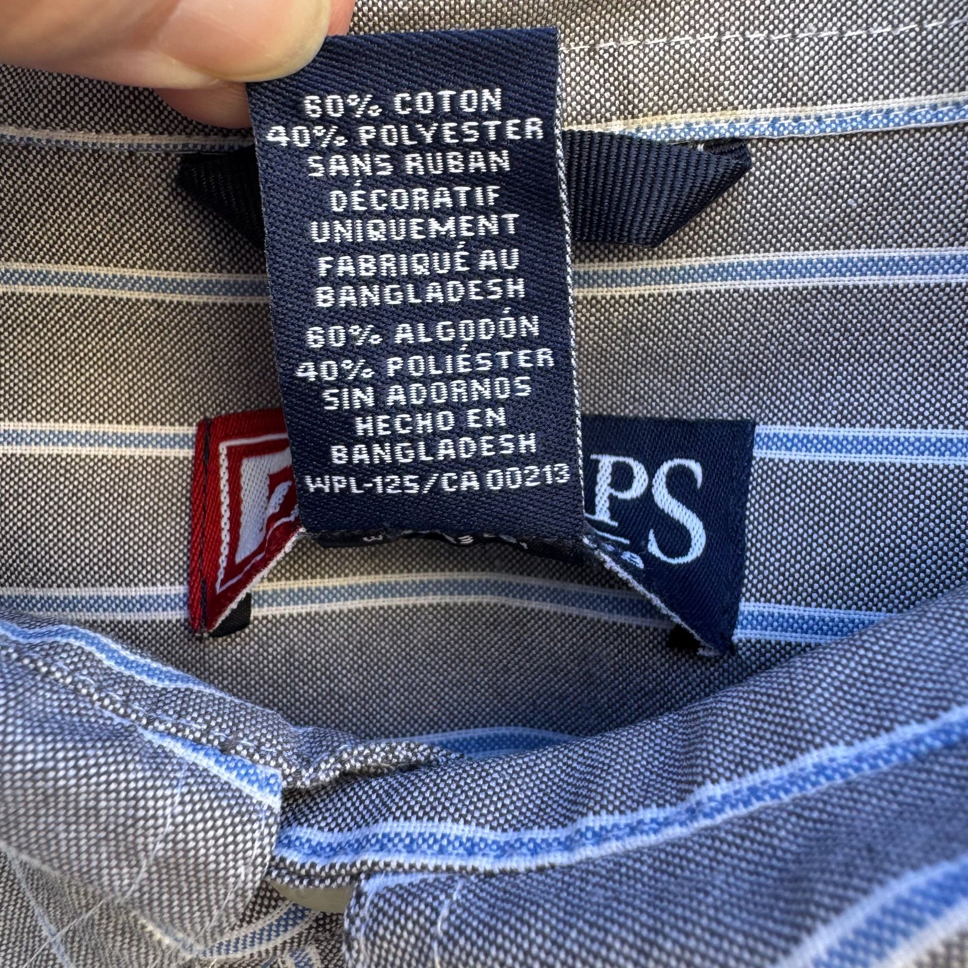 Chaps Ralph Lauren Mens Long Sleeve Button-Up Gray Blue White Striped Shirt XL