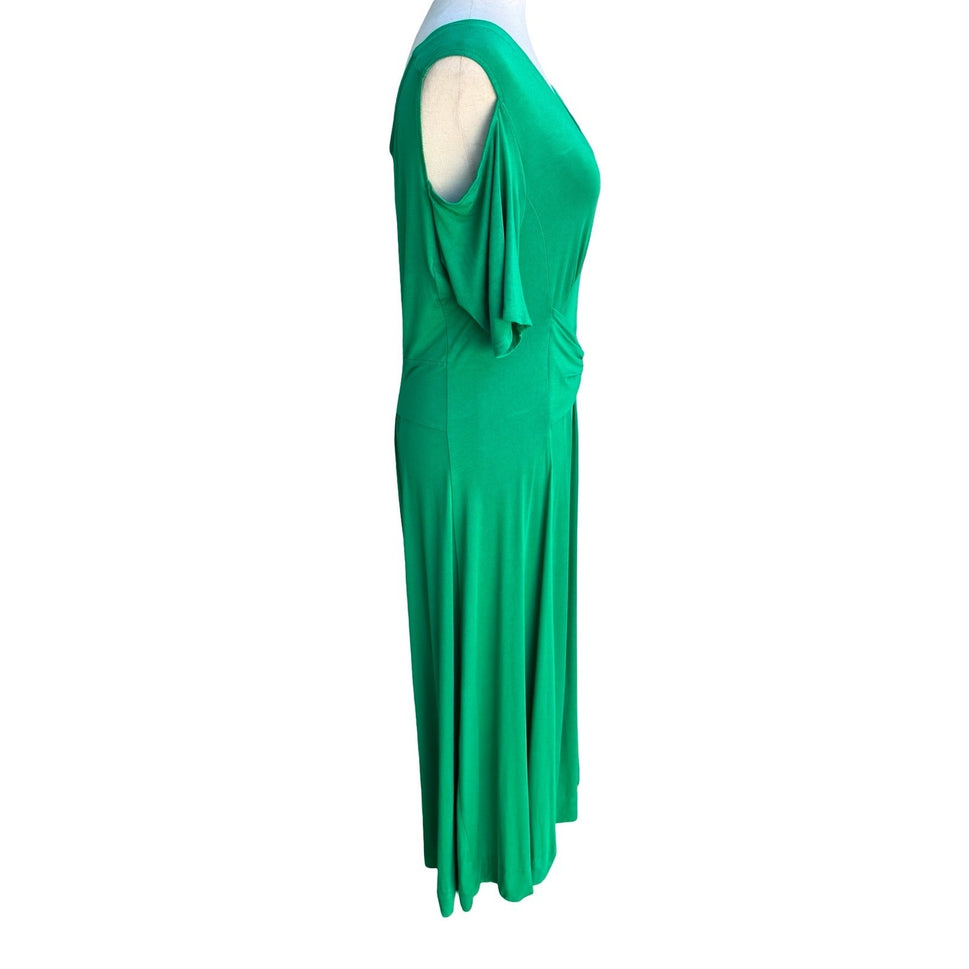 Liz Lange Grecian Resortwear Cold Shoulder Draped Ring Waist Maxi Dress Green L