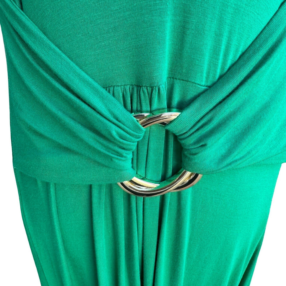 Liz Lange Grecian Resortwear Cold Shoulder Draped Ring Waist Maxi Dress Green L