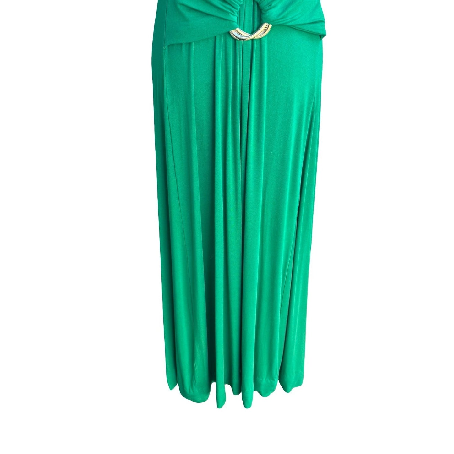 Liz Lange Grecian Resortwear Cold Shoulder Draped Ring Waist Maxi Dress Green L