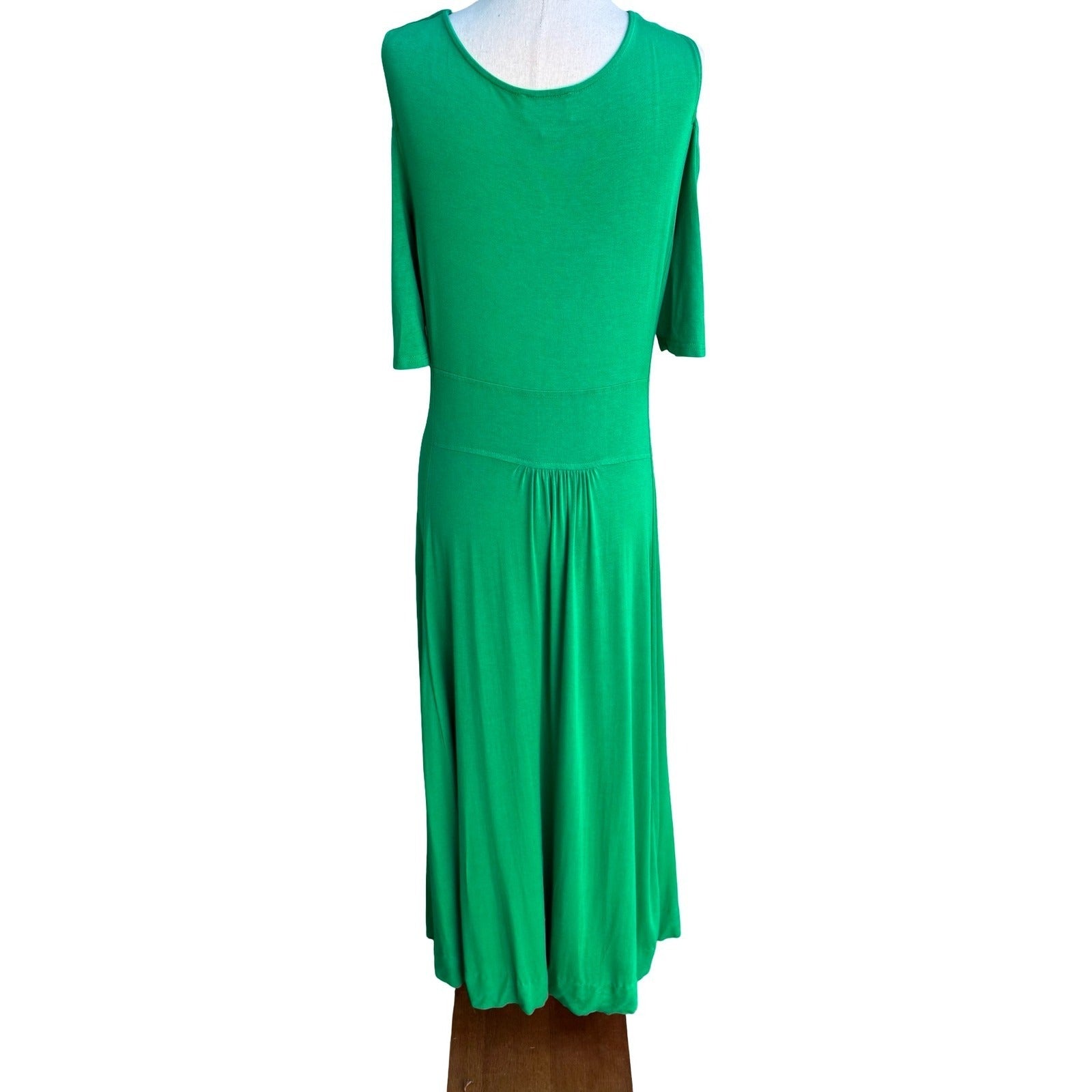 Liz Lange Grecian Resortwear Cold Shoulder Draped Ring Waist Maxi Dress Green L