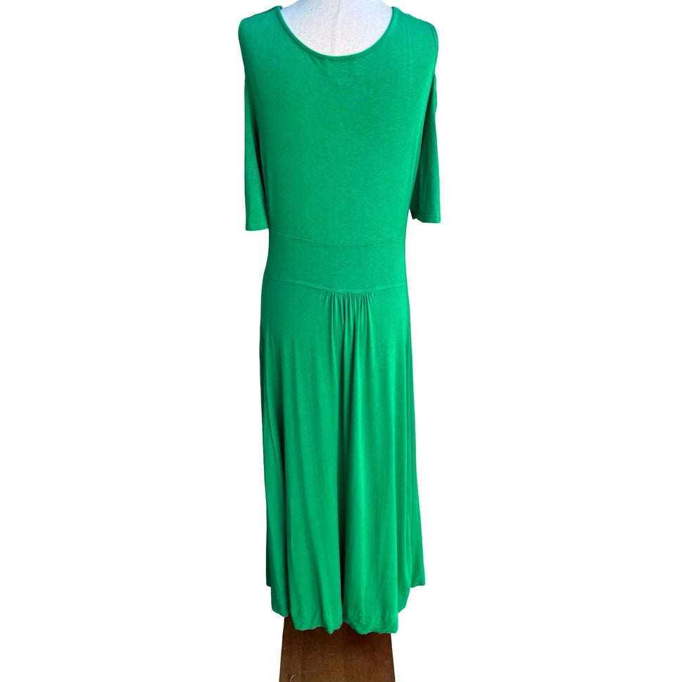 Liz Lange Grecian Resortwear Cold Shoulder Draped Ring Waist Maxi Dress Green L