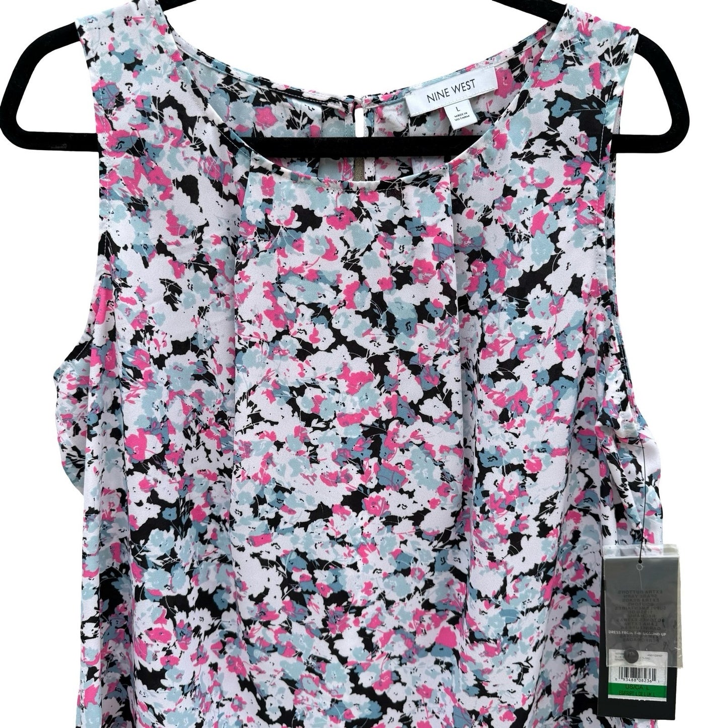 Nine West Blue Meadow Multi Floral Sleeveless Pleated Blouse Magnolia Springs L