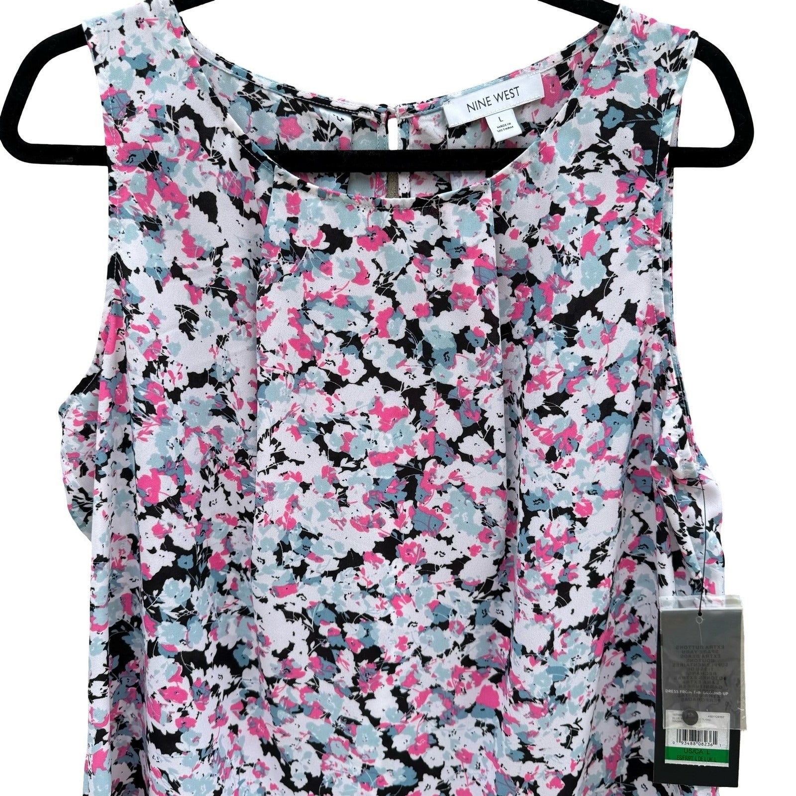 Nine West Blue Meadow Multi Floral Sleeveless Pleated Blouse Magnolia Springs L