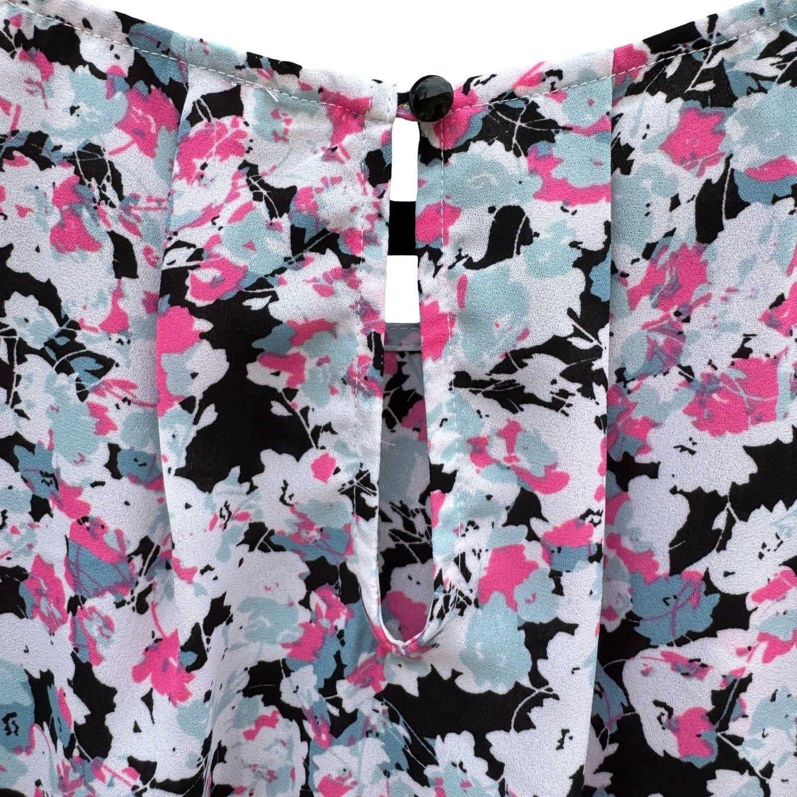 Nine West Blue Meadow Multi Floral Sleeveless Pleated Blouse Magnolia Springs L