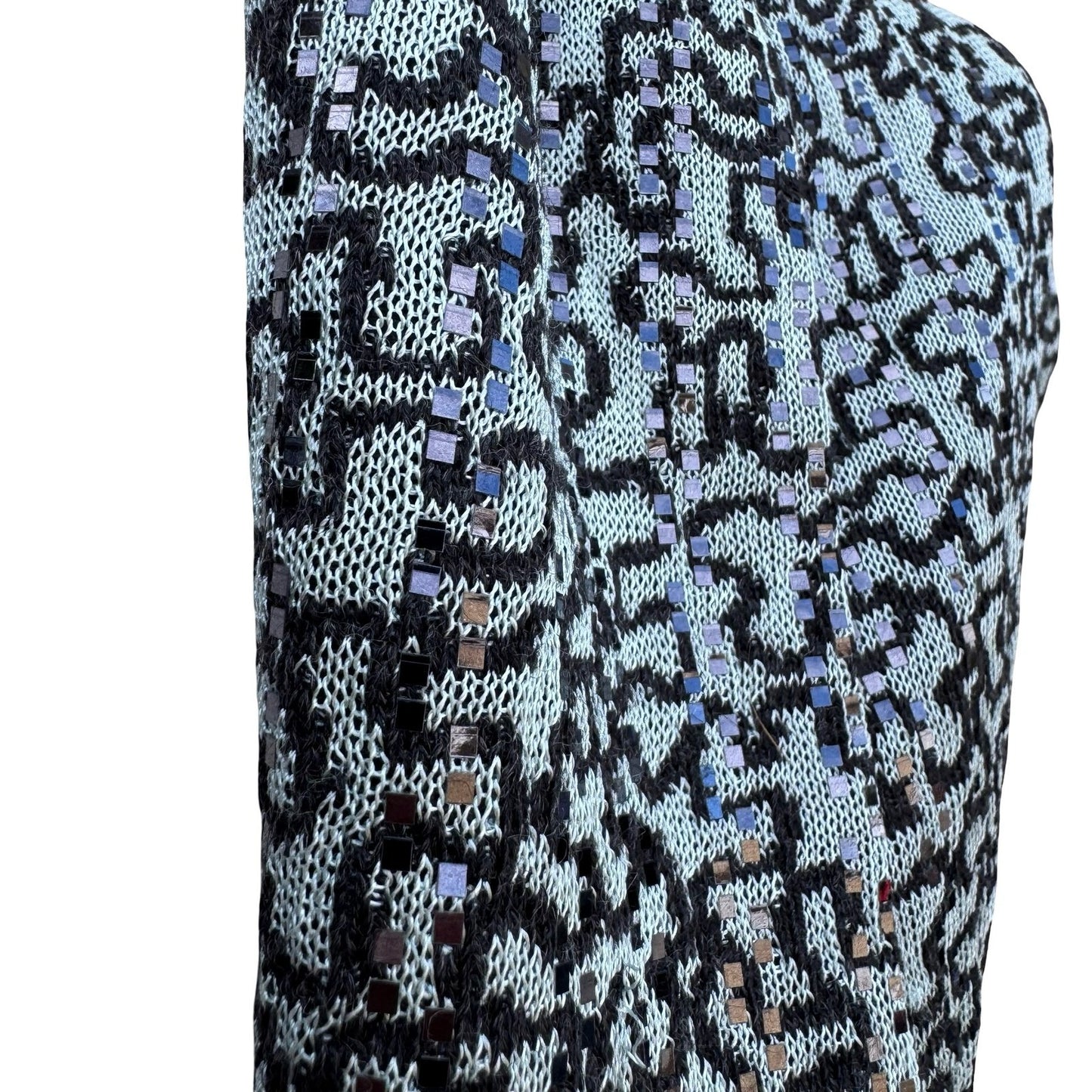 Light Blue Black Abstract Knit Sequin Metallic Textured Scarf Wrap Glam Sparkly