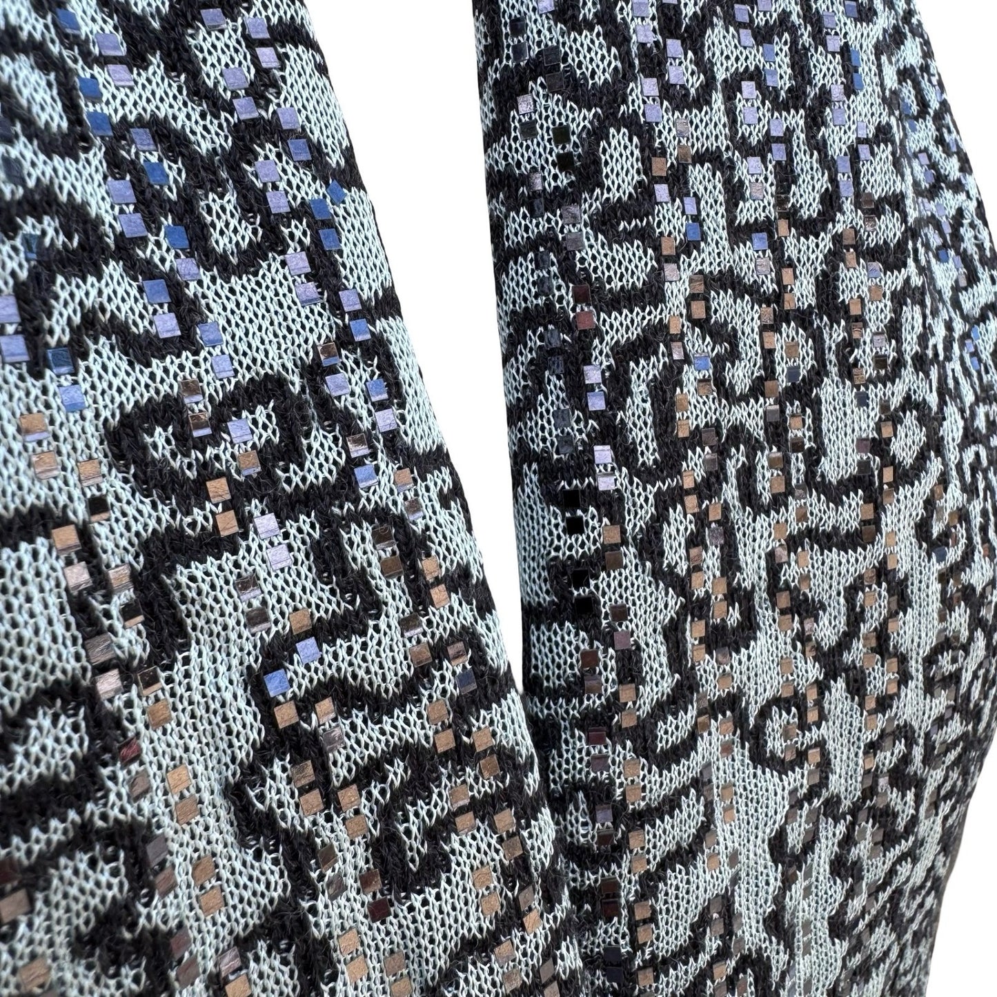 Light Blue Black Abstract Knit Sequin Metallic Textured Scarf Wrap Glam Sparkly