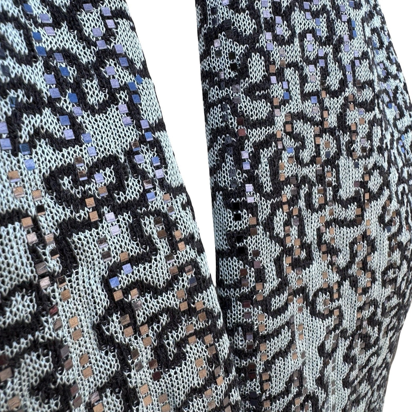 Light Blue Black Abstract Knit Sequin Metallic Textured Scarf Wrap Glam Sparkly