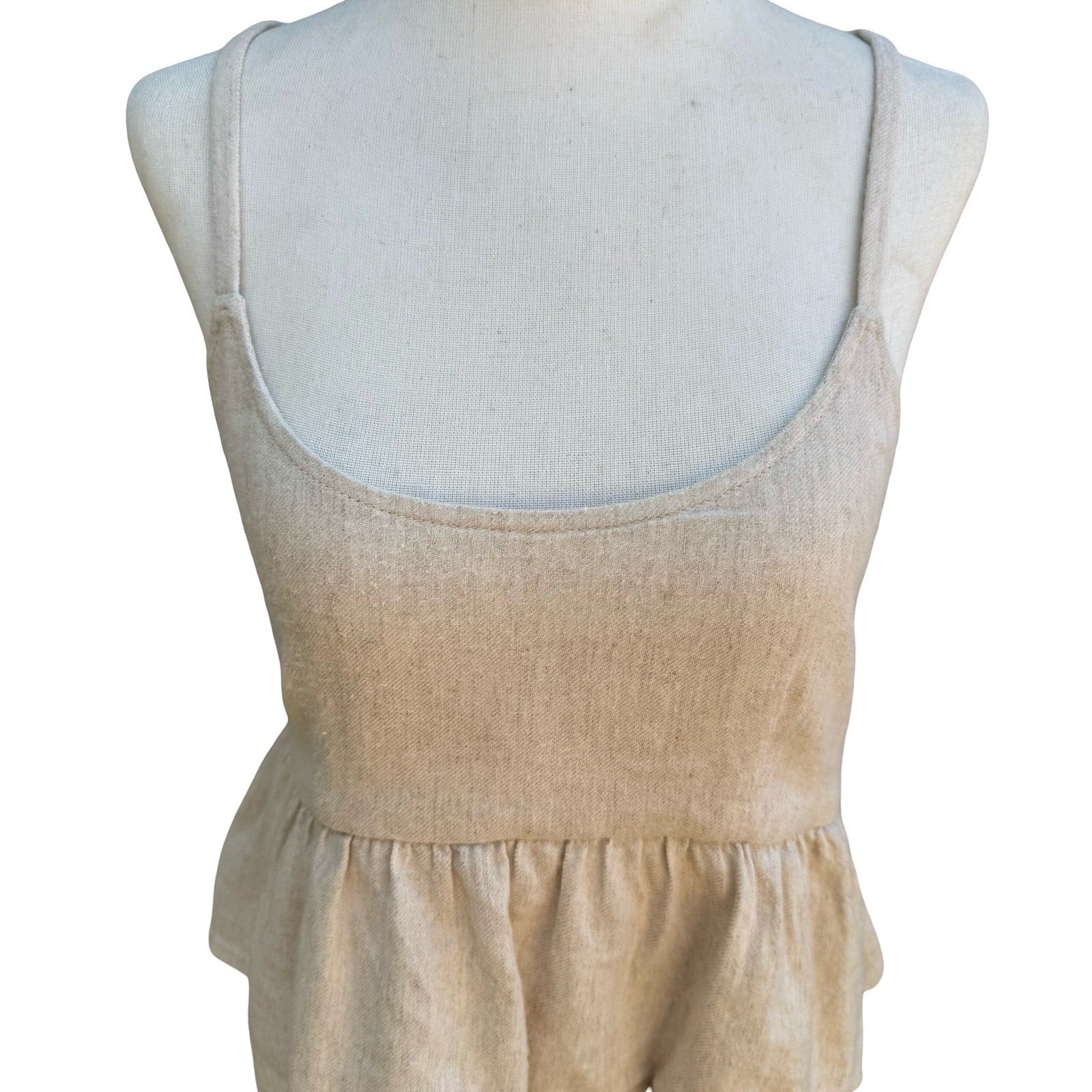 Joes Jeans Coastal Beachy Boho Linen Blend Tiered Peplum Camisole Top Oatmeal S