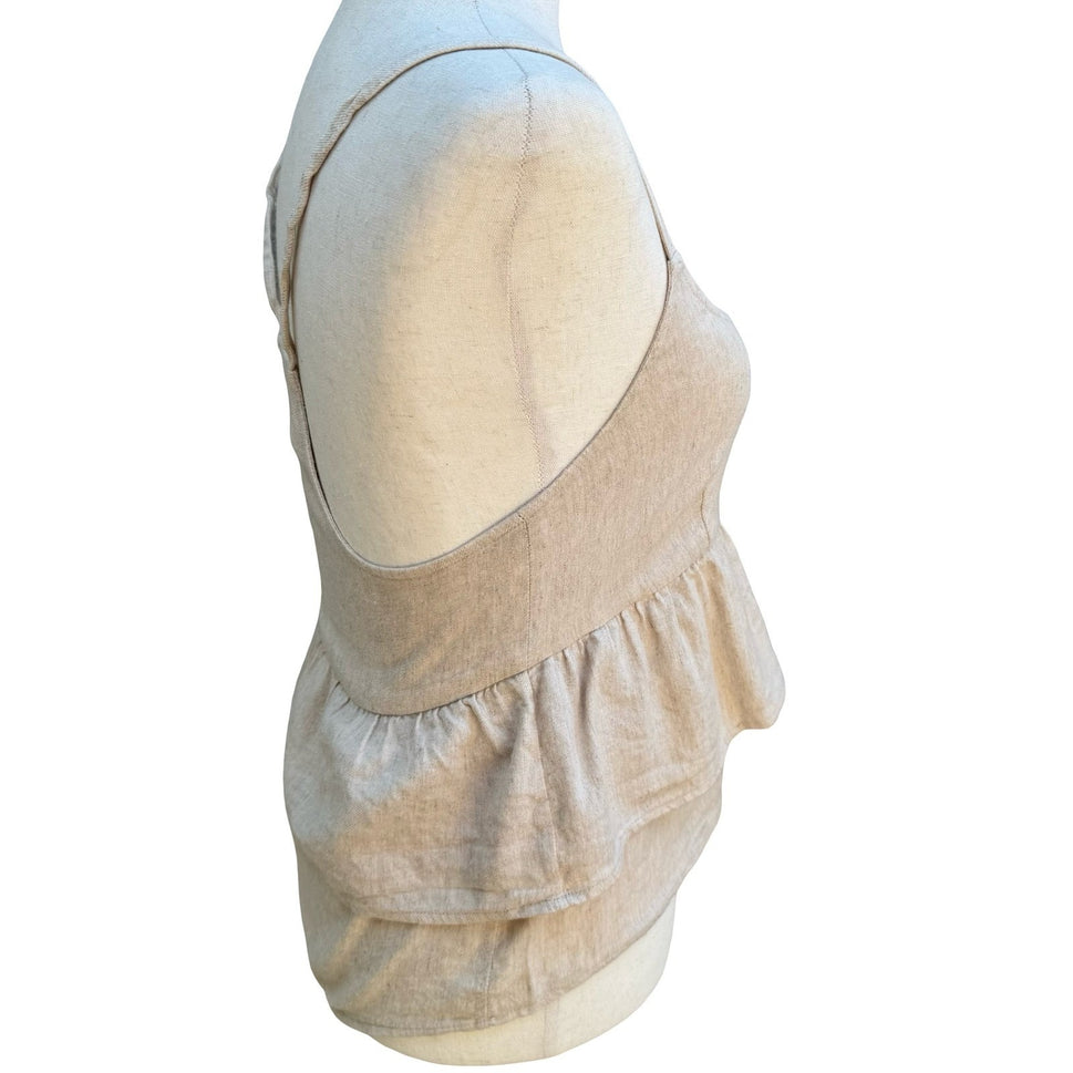 Joes Jeans Coastal Beachy Boho Linen Blend Tiered Peplum Camisole Top Oatmeal S
