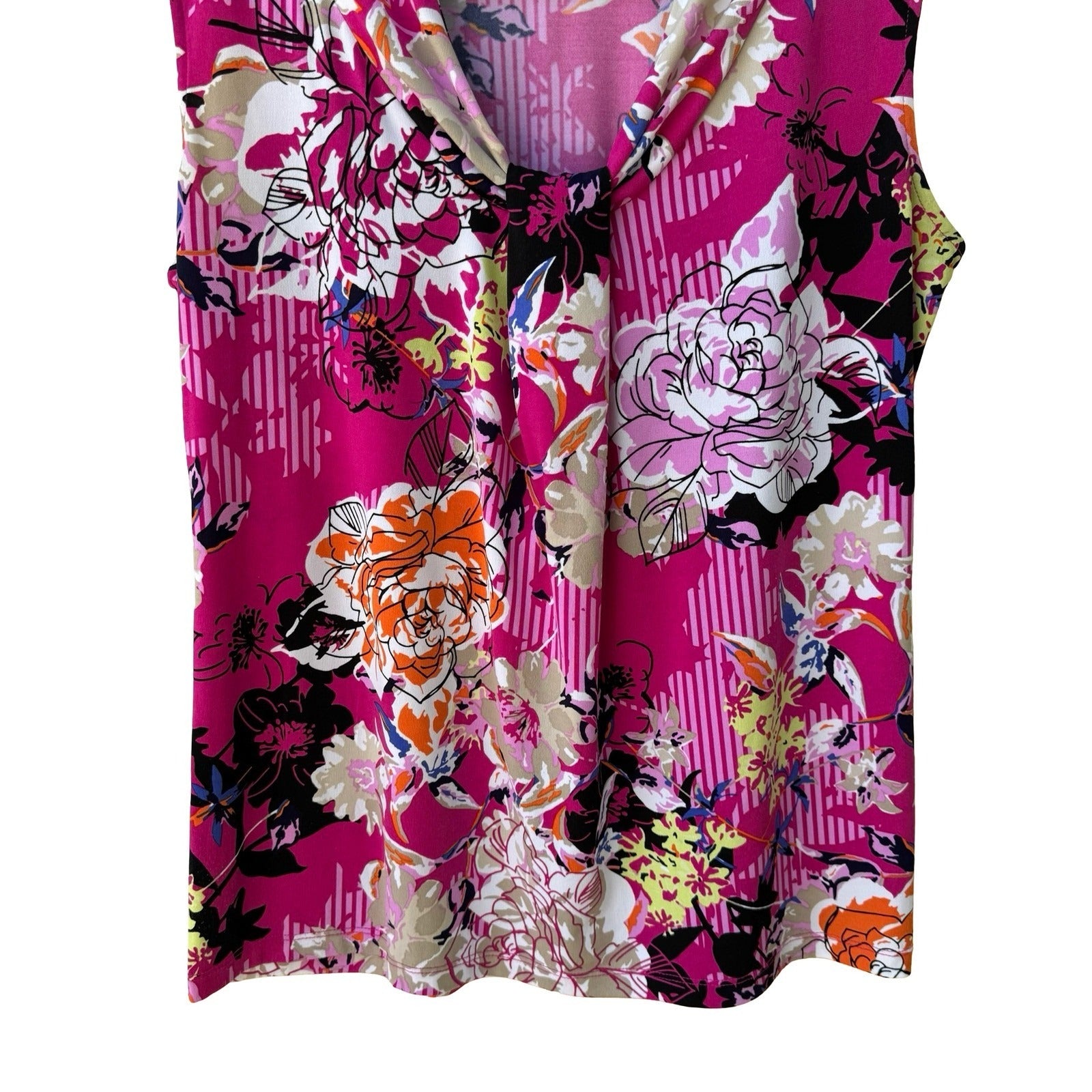 Dana Buchman Hot Pink Floral Cowl Neck Sleeveless Blouse Knit Top Pink Womens M