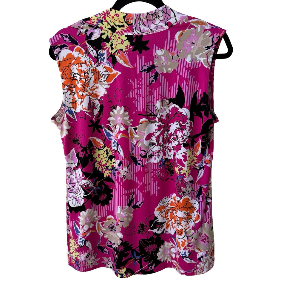 Dana Buchman Hot Pink Floral Cowl Neck Sleeveless Blouse Knit Top Pink Womens M