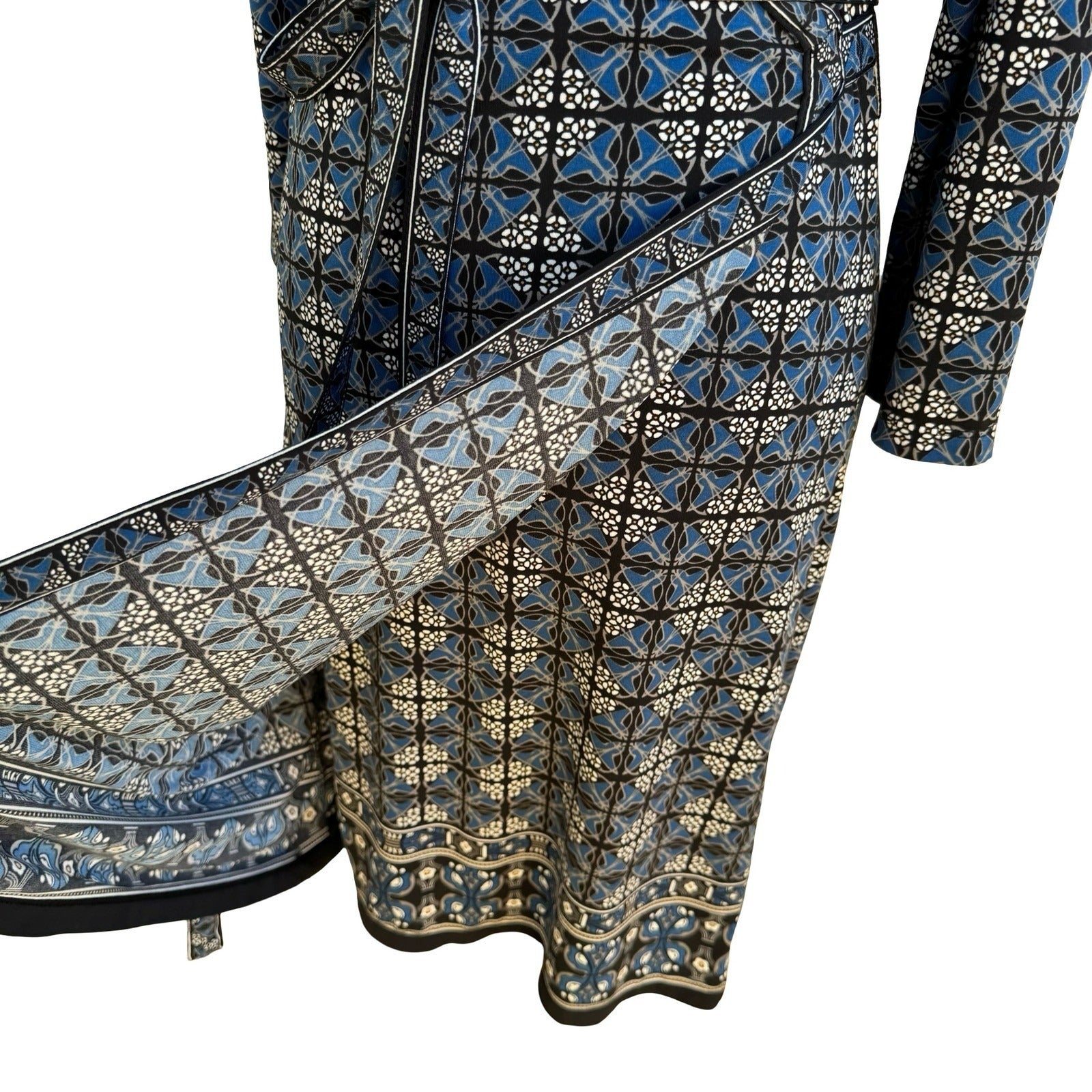 Max Studio Mod Geometric Tile Print Faux Wrap Jersey Dress Careerwear Blue M