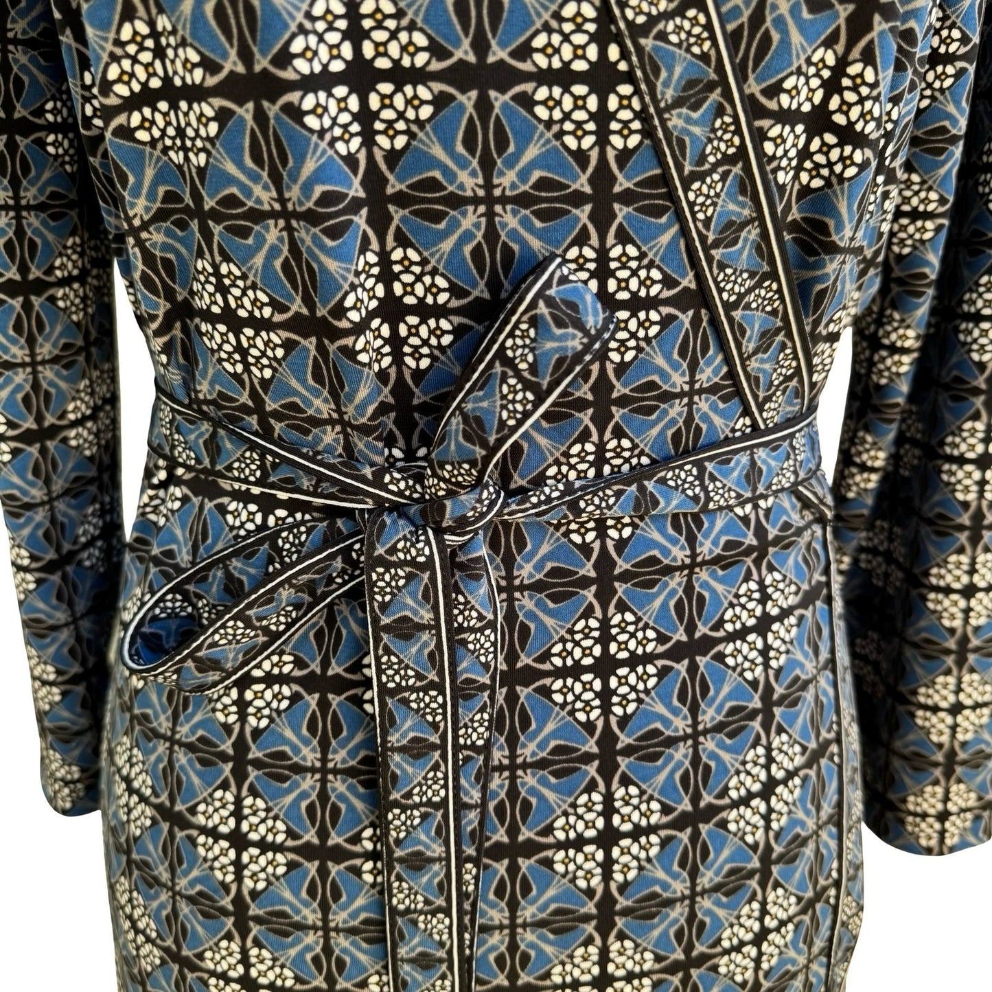 Max Studio Mod Geometric Tile Print Faux Wrap Jersey Dress Careerwear Blue M