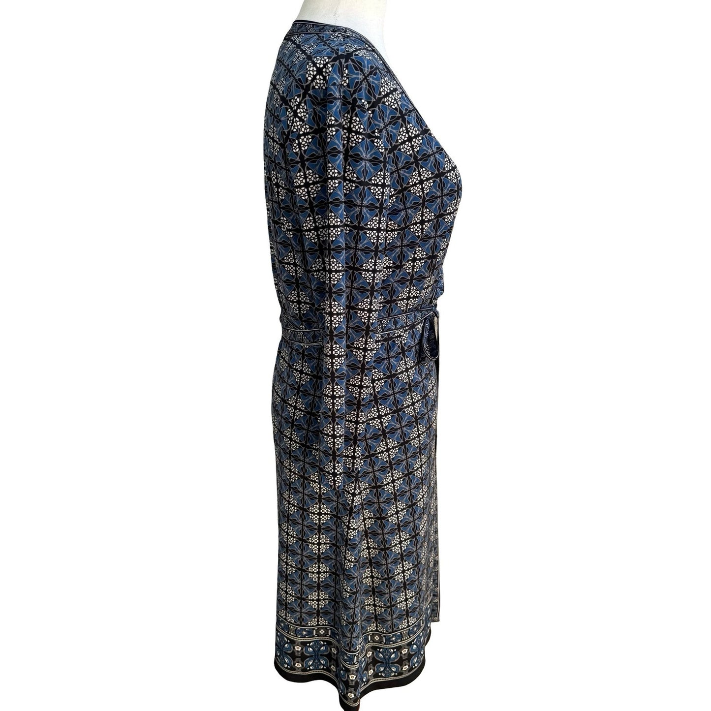 Max Studio Mod Geometric Tile Print Faux Wrap Jersey Dress Careerwear Blue M