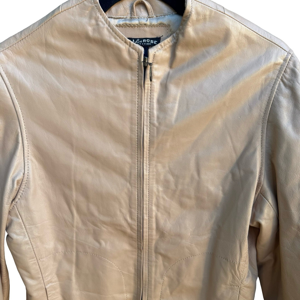 Lili Rose Y2K Minimalist Quiet Luxury Glazed Goat Moto Leather Zip Jacket Tan S