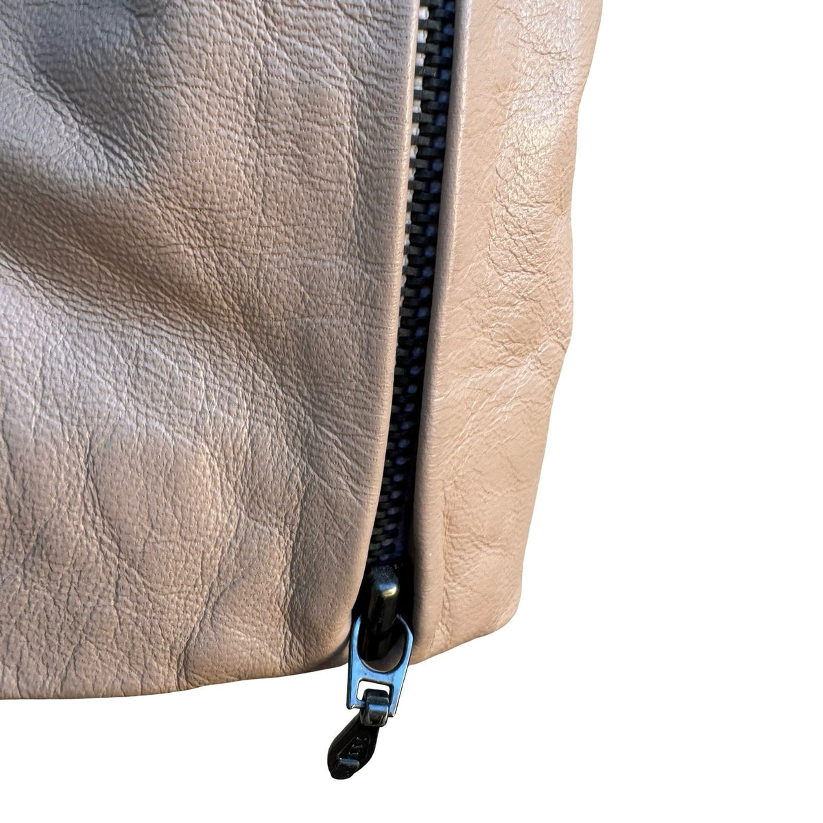 Lili Rose Y2K Minimalist Quiet Luxury Glazed Goat Moto Leather Zip Jacket Tan S