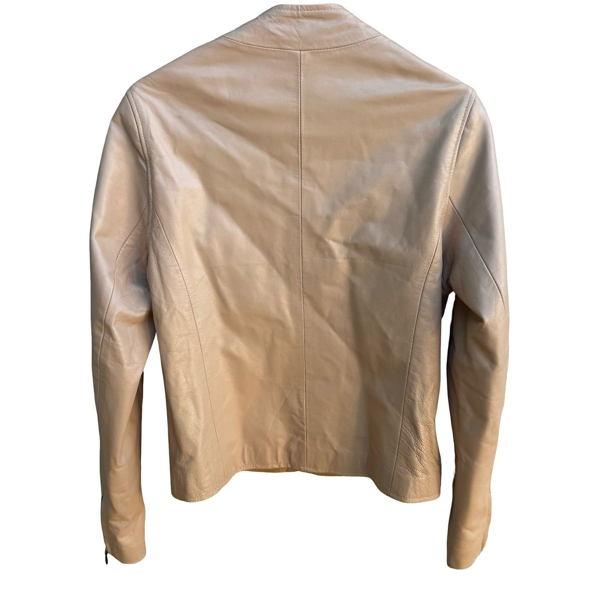 Lili Rose Y2K Minimalist Quiet Luxury Glazed Goat Moto Leather Zip Jacket Tan S