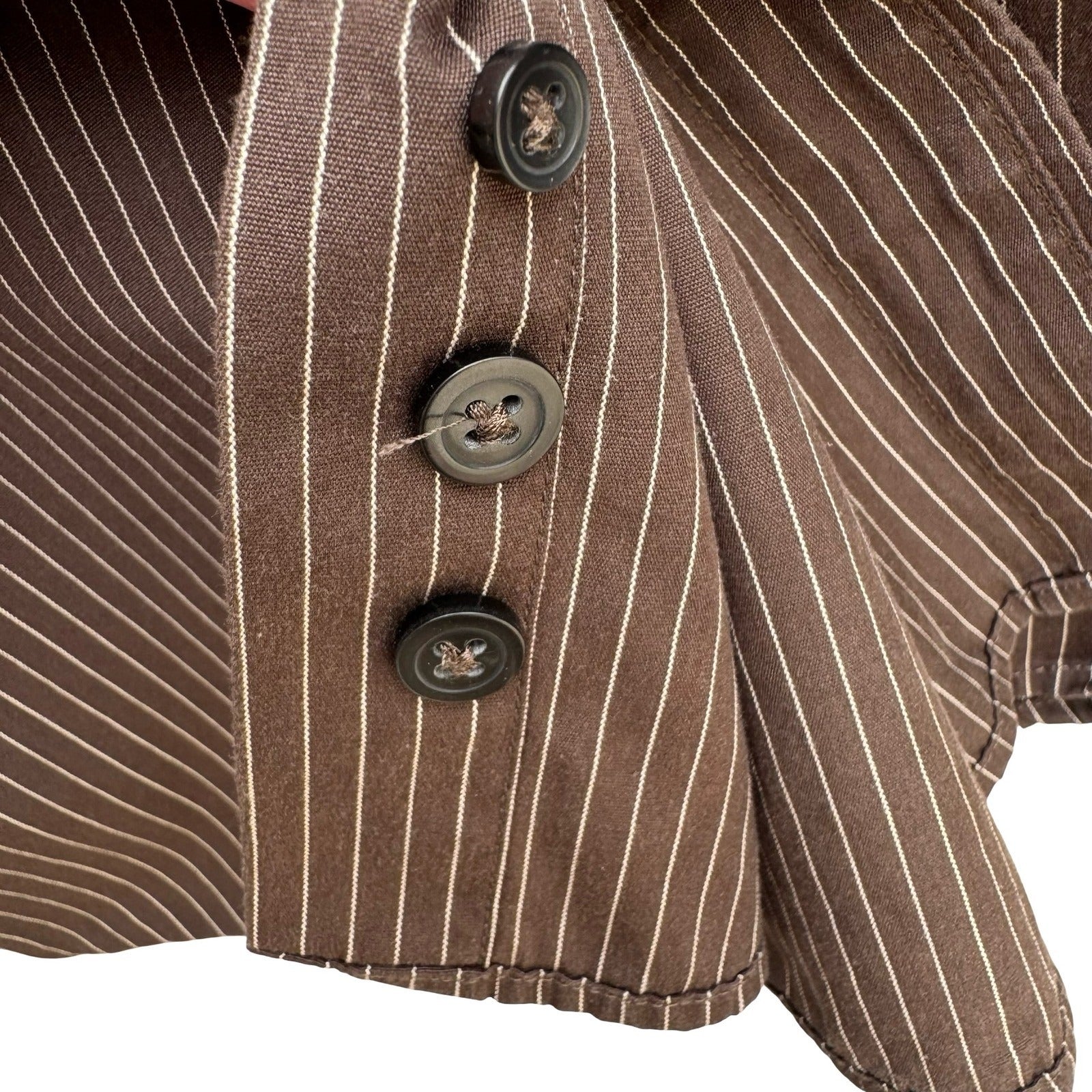 Express Design Studio Mens XL Brown Pinstripe 80s 2 Ply Cotton Modern Fit Shirt