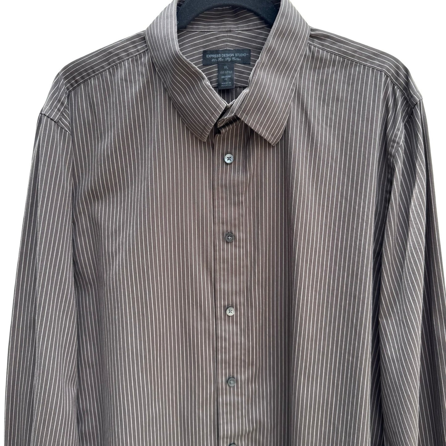 Express Design Studio Mens XL Brown Pinstripe 80s 2 Ply Cotton Modern Fit Shirt