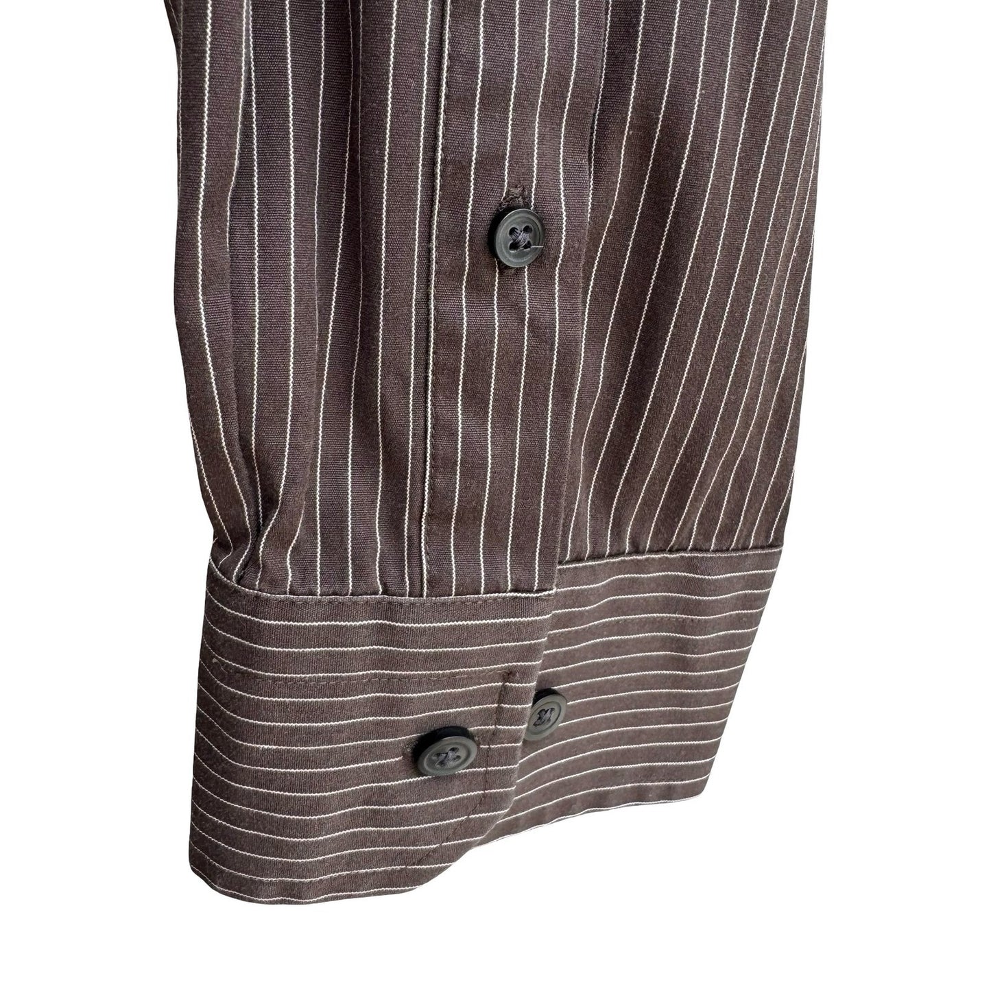 Express Design Studio Mens XL Brown Pinstripe 80s 2 Ply Cotton Modern Fit Shirt