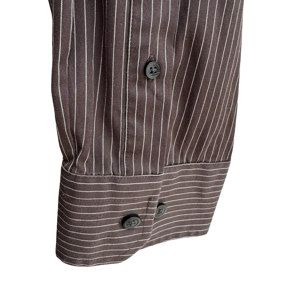 Express Design Studio Mens XL Brown Pinstripe 80s 2 Ply Cotton Modern Fit Shirt