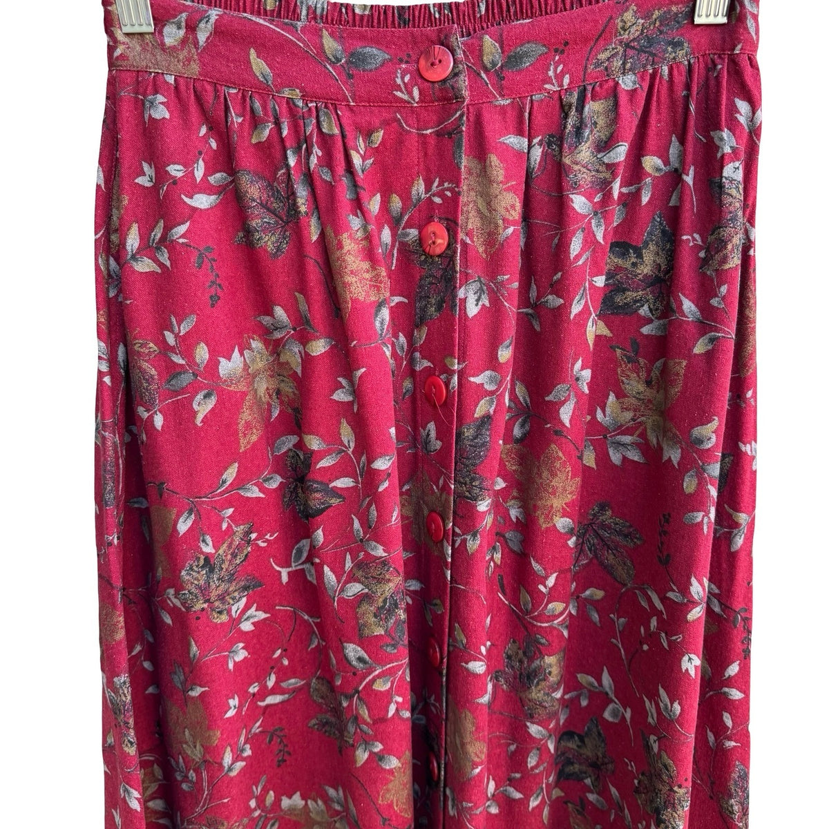 Cervelle Vintage 100% Silk Cottagecore Whimsigoth Flowy Floral Leaf Maxi Skirt S