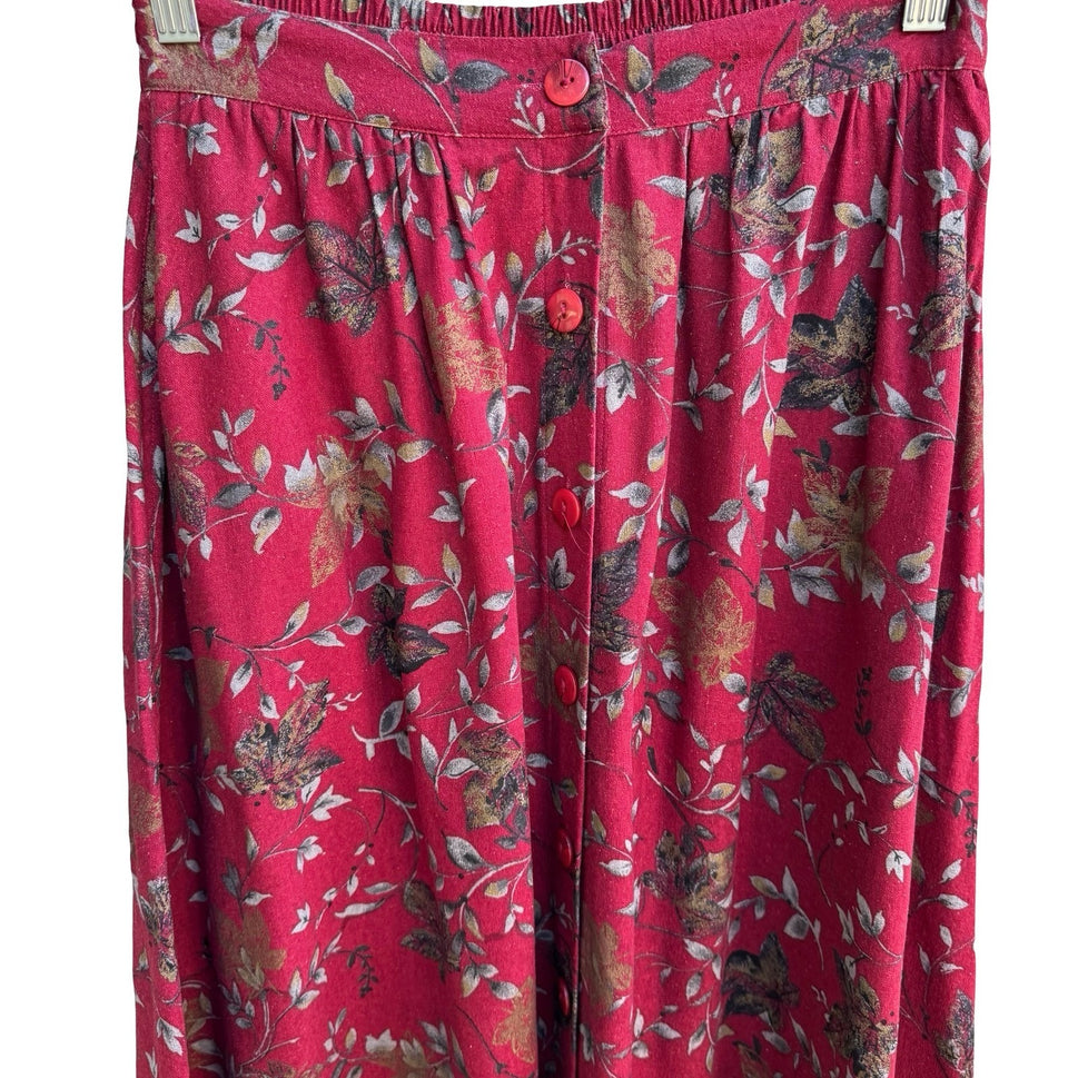 Cervelle Vintage 100% Silk Cottagecore Whimsigoth Flowy Floral Leaf Maxi Skirt S