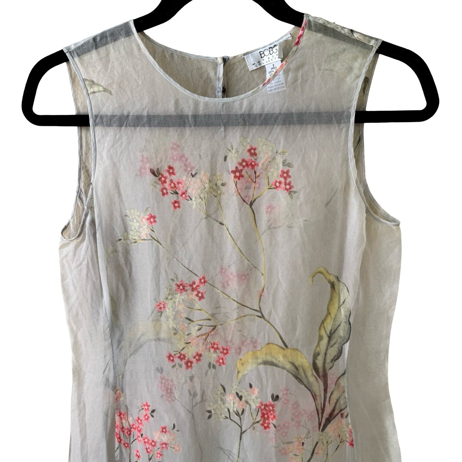 BCBG Max Azria Collection Y2K Silk Sheer Fairycore Ethereal Floral Shift Dress 2