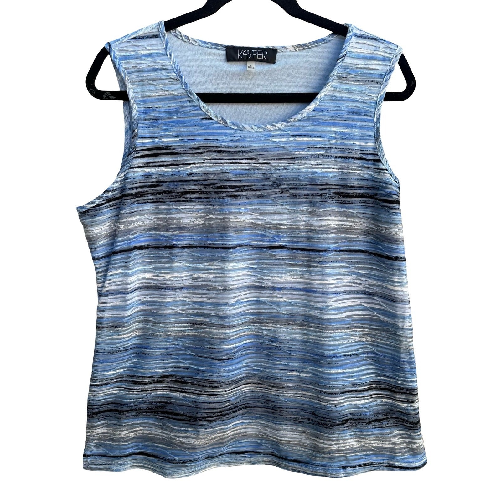 Kasper Coastal Nautical Careerwear Space Dye Striped Sleeveless Scoop Neck Top L