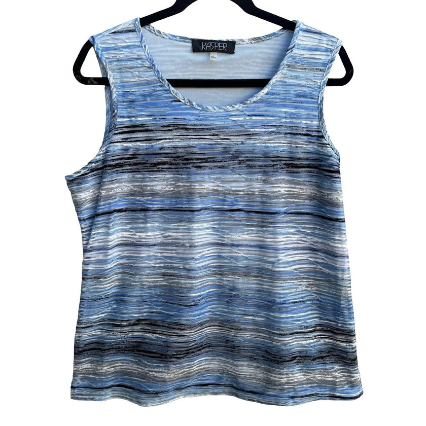Kasper Coastal Nautical Careerwear Space Dye Striped Sleeveless Scoop Neck Top L